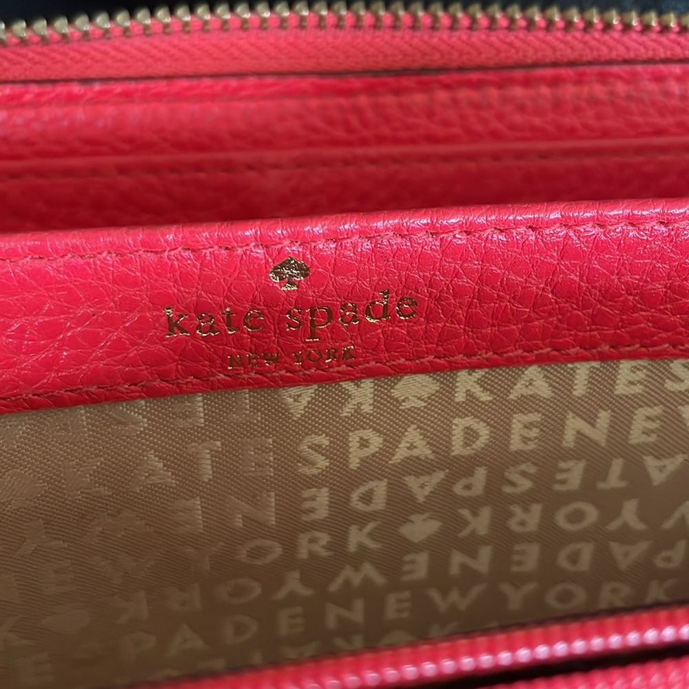 Kate Spade continental large wallet purse in coral red zip around - Picture 7 of 10